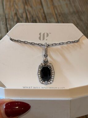 Bomb Party! Black Crystal Pendant Necklace with Clear Halo